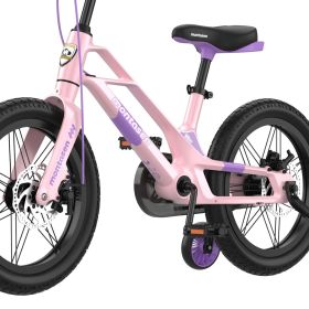 Montasen Kids Bike 16 Inch Bicycle for Boys Girls Ages 4-8 Years, Lightweight Magnesium Alloy Frame, Disc Adjustable Handlebar Training Wheels Pink Pu