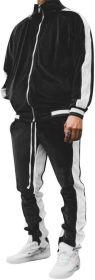 Men's 2 Pieces Full Zip Tracksuits Golden Velvet Sport Suits Casual Outfits Jacket & Pants Fitness Tracksuit Set (Color: black, size: M)