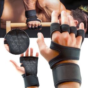1 Pairs Unisex Weightlifting Training Gloves Fitness Sports Body Building Gymnastics Gym Hand Wrist Palm Protector Gloves (Color: black, size: L)