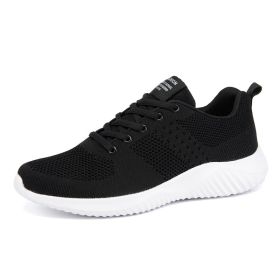 Men Walking Sports Shoes Lightweight Breathable Sneakers Male Knitting Outdoor Running Footwear Fashion Fitness Jogging Trainers (Color: black, size: 39)