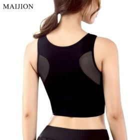 Women Breathable Mesh Sports Bras Shockproof Padded Athletic Gym Running Bra Solid Seamless Fitness Yoga Sport Tops Vest (Color: black, size: S)