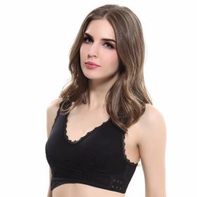 Front Cross Side Buckle Lace Side Non-Wire Sports Fitness Bra (Color: black, Size-Quantity: 4XL-1pc)