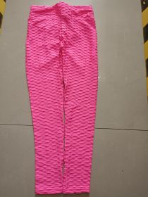 Hip-turned Folds Elastic High-waist Fitness Leggings Breathable Slim Indoor Sports (Color: Rose Red, size: 3XL)