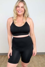 FawnFit Solid Seamless Sports Bra & Butt Lift Shorts Set (Color: black, size: XL)