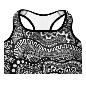 White Wavy Pattern Padded Sports Bra (size: M)