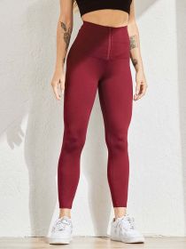 Women Legging for Fitness High Waist Leggings Push Up Sports Leggings Women Sexy Slim Black Legging Sportswear (Color: Wine, size: XL)