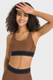 Contrast Sports Bra (Color: Chocolate, size: 12)